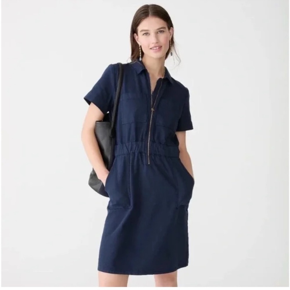 JCrew Zipper Front Chino Dress in Navy Size 6